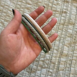 Set of 4 Skinny Headbands | Green Beaded, Plaid Fabric, Gold, Woven Multicolor